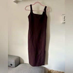 SPANX Perfect Dress Sleeveless Square-Neck Midi Dress in Chocolate Brown